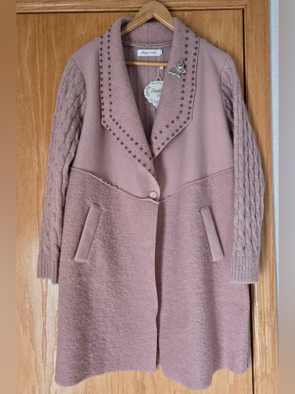 Simply Couture Dusty Rose Studded Collar Knit Coatigan